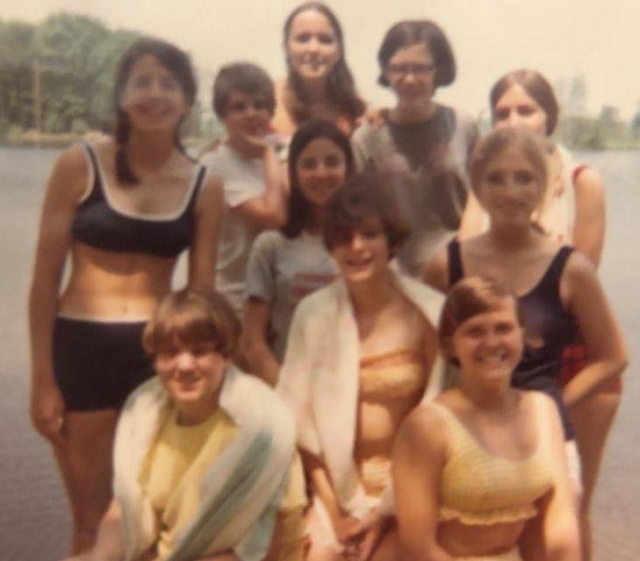 GAA Camp 1968 Left to Right top row,Debby Wagner, Sheila Blair, MaryLou Forthofer, Andrene Mate(?), Rita Burnside - 2nd row Suzanne Lisicky, Carol Lichman - 3rd row Mary Ann Elbert,Beth Corts and Kathy Collins